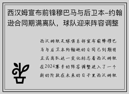 西汉姆宣布前锋穆巴马与后卫本-约翰逊合同期满离队，球队迎来阵容调整