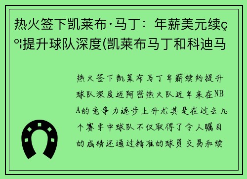 热火签下凯莱布·马丁：年薪美元续约提升球队深度(凯莱布马丁和科迪马丁)