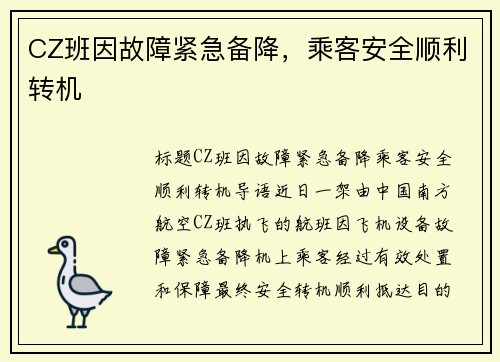 CZ班因故障紧急备降，乘客安全顺利转机